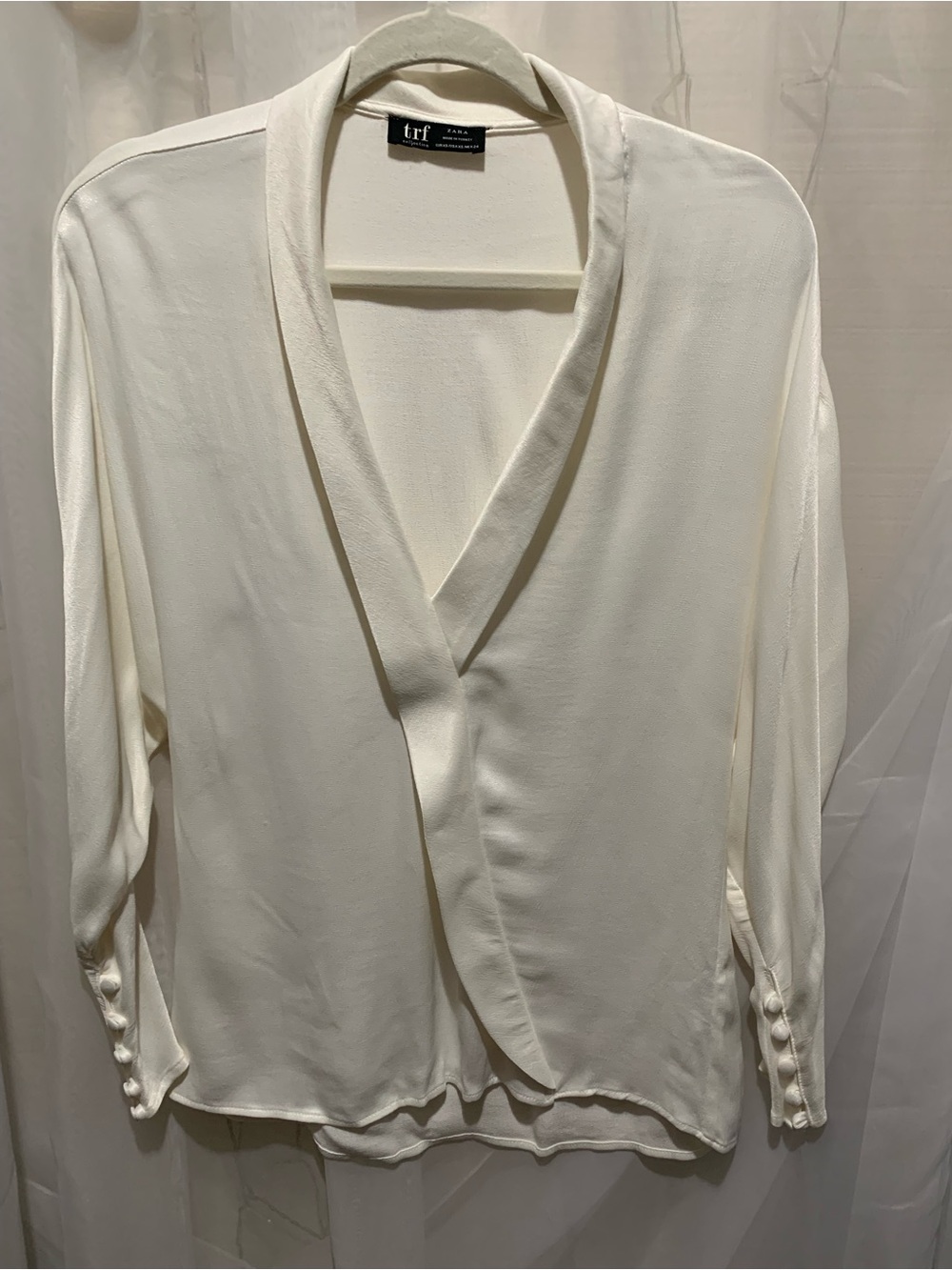 Zara TRF White Vneck Blouse